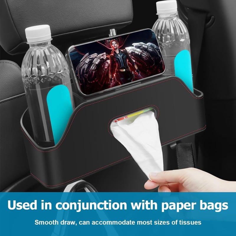 zipelo Car Headrest Backseat Organizer with Cup Holder, Multi-Functional Vehicle Seat Back Hanging Storage Box with Hooks, Auto Drink Snack Phone Tray Travel Accessories for Kids Adults (Black) - Image 4